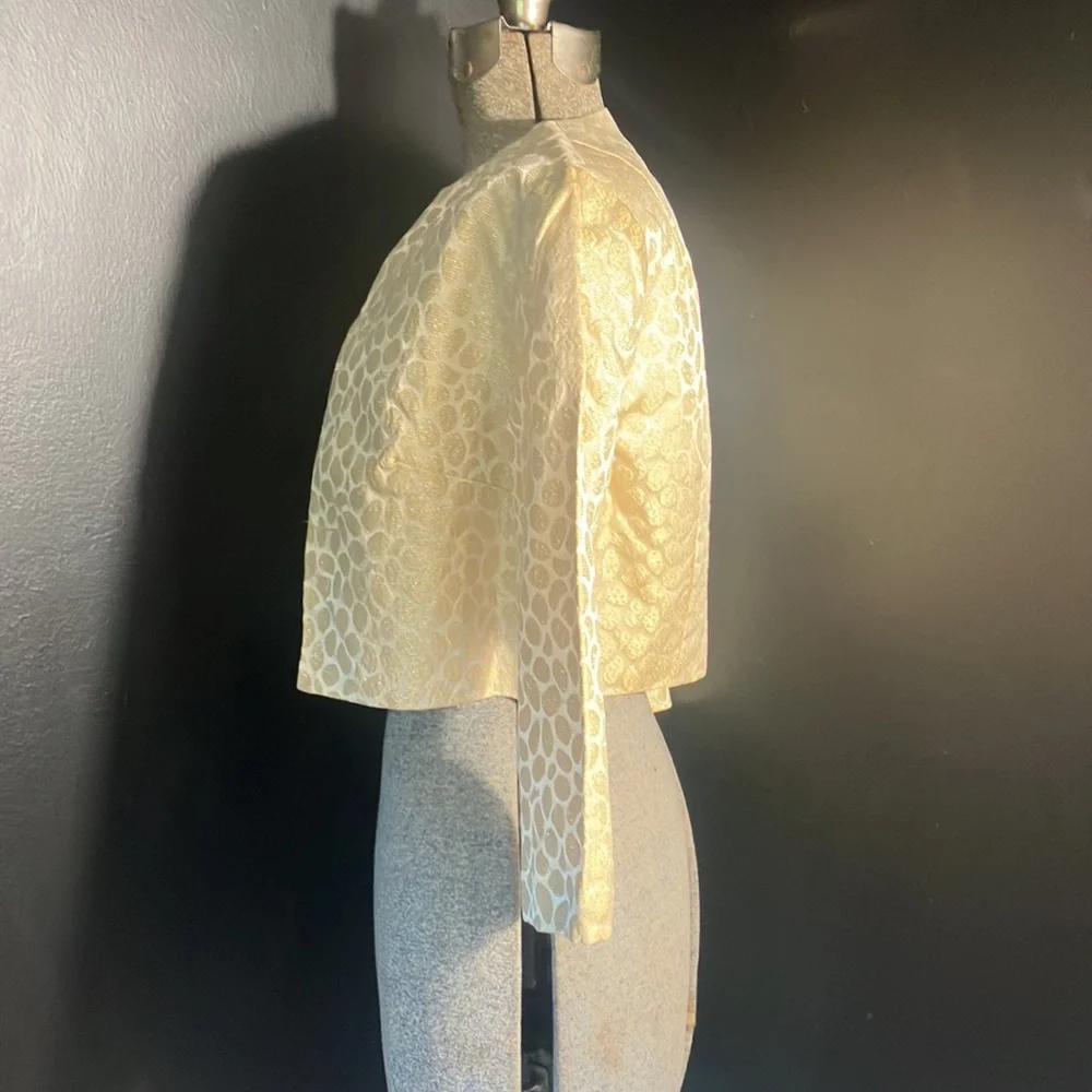 Vintage Handmade Metallic Light Gold Leopard Print Bolero Cropped Jacket - Picture 3 of 10